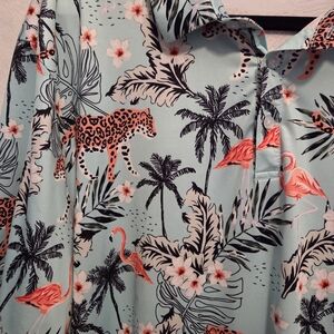 Light Blue and Pink Fun Tropical Design Men's Golf Polo Shirt Size 2XL‎ XXL